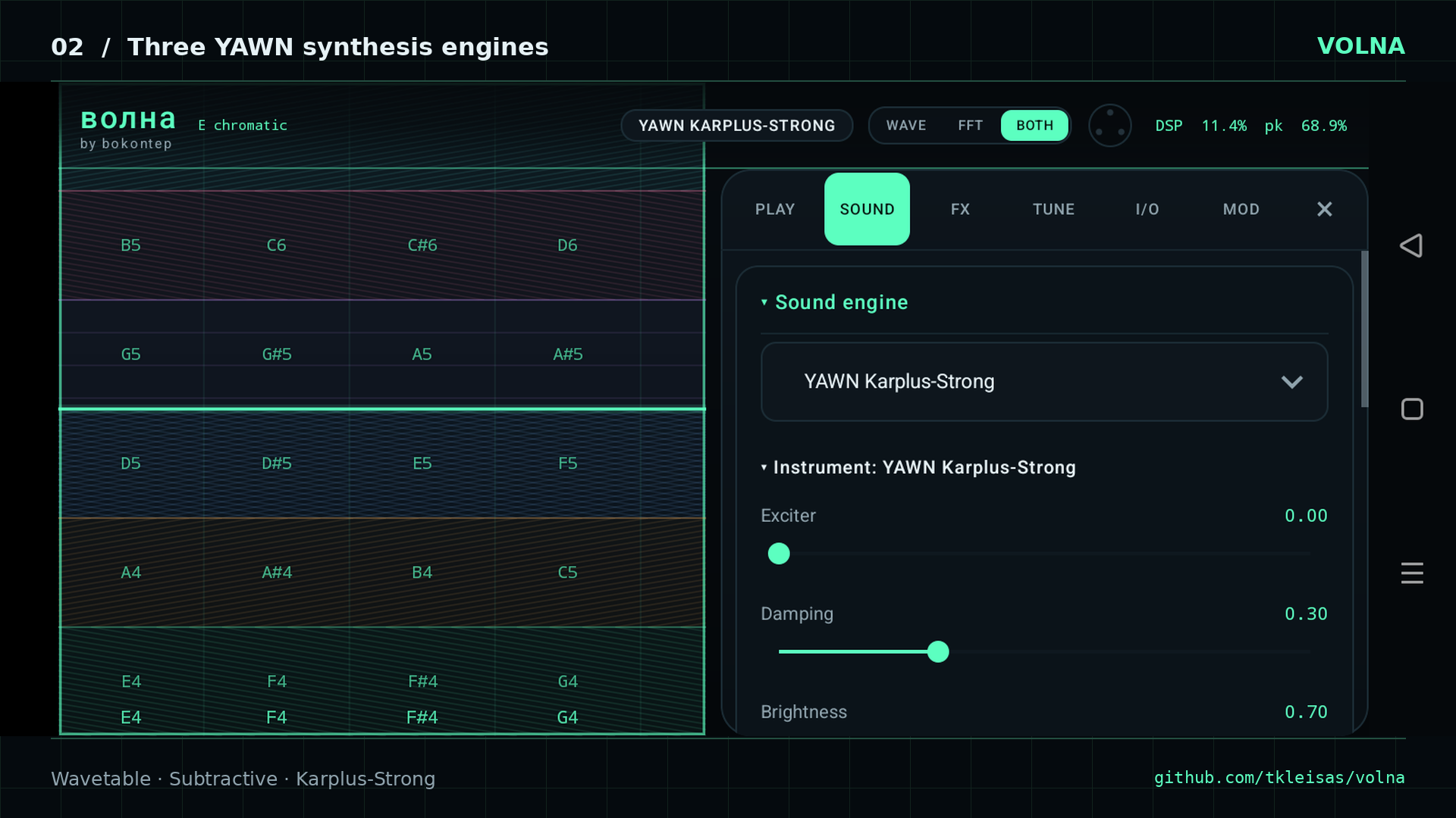 YAWN Karplus-Strong engine controls