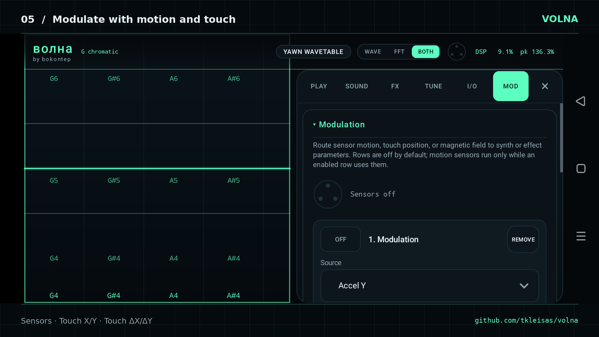 Volna modulation matrix with sensor and touch sources